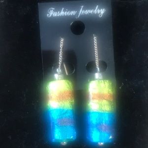 Handmade glass bead earrings for pierced ears on a silver thread.